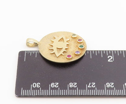 925 Sterling Silver Vintage Pendant Gold Plated CZ Evil Eye Medallion  PT26499