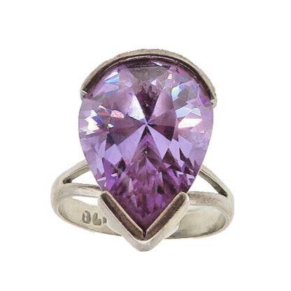 925 Silver  Vintage Shiny Purple Cubic Zirconia Cocktail Ring Sz 6.5  RG17080
