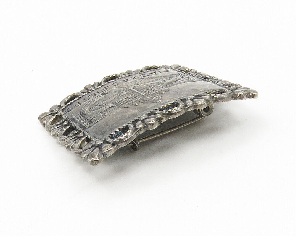 925 Sterling Silver  Vintage Oxidized Piazza S. Pietro Rome Brooch Pin  BP5303
