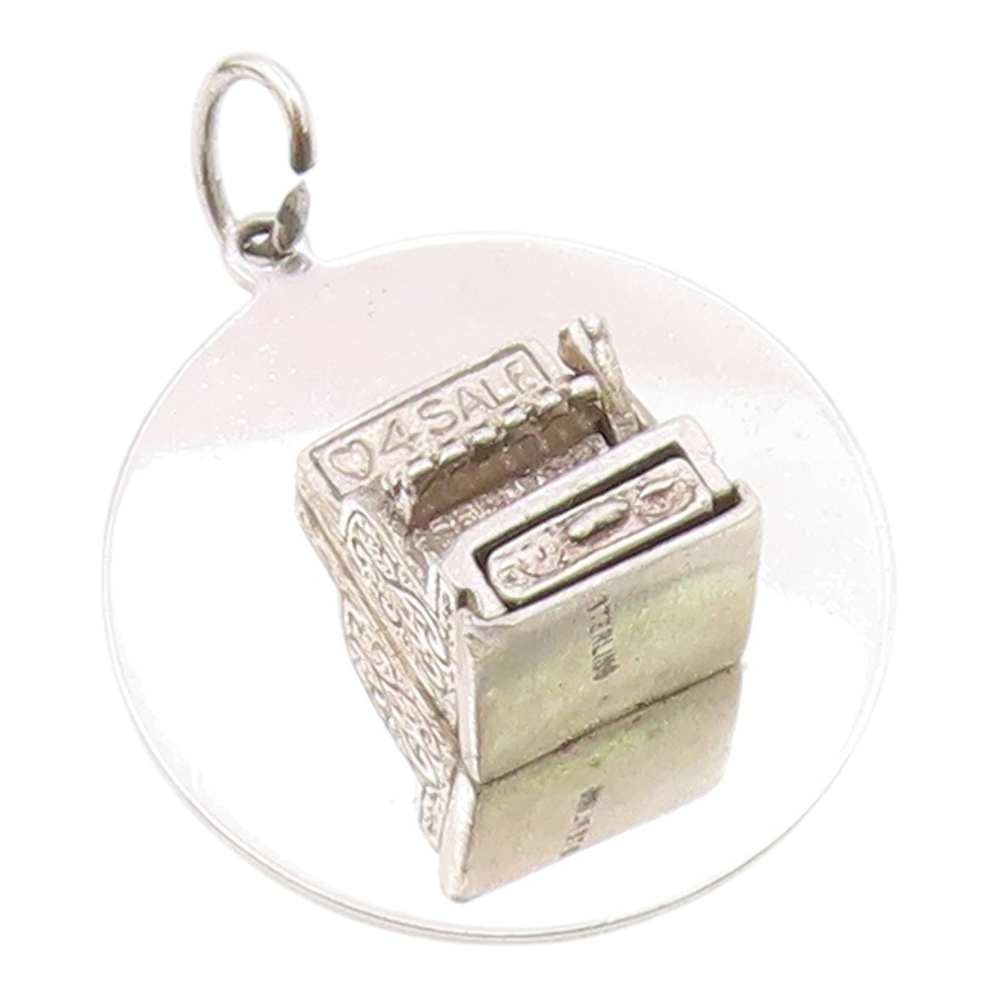 925 Sterling Silver  Vintage Shiny Cash Register Drop Pendant (OPENS)  PT7406
