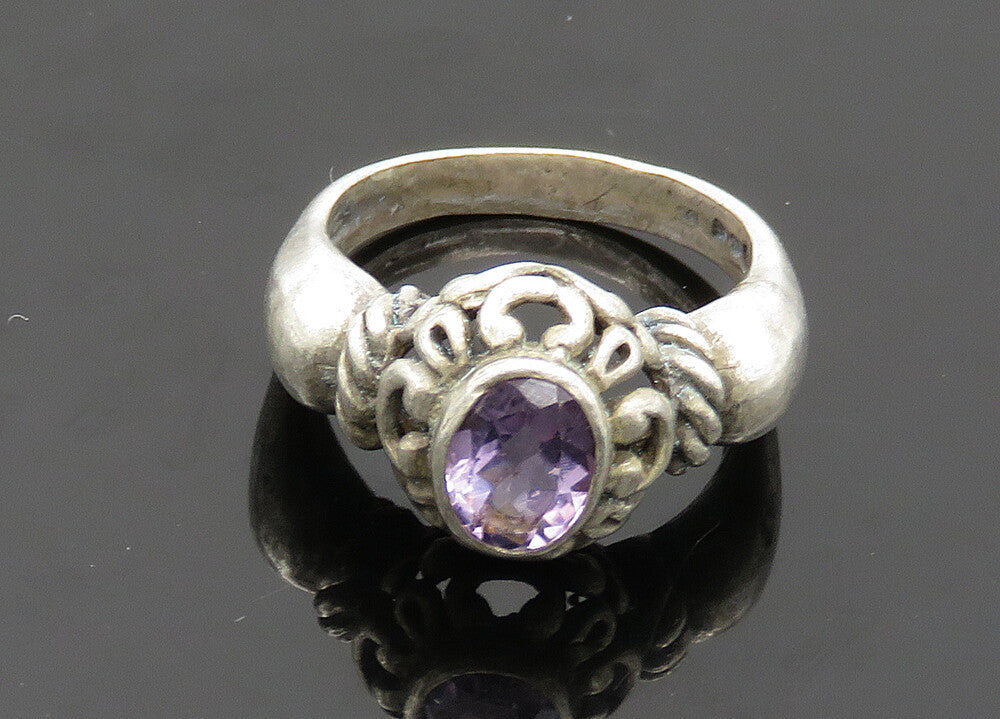 925 Sterling Silver  Vintage Faceted Amethyst Swirl Band Ring Sz 6.5  RG20046
