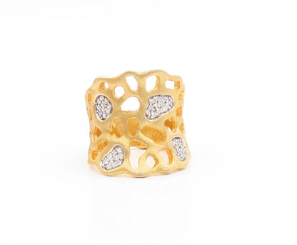 925 Sterling Silver Vintage Ring Gold Plated CZ Open Work Band  Sz 7  RG33721
