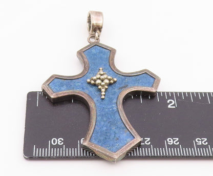 925 Sterling Silver Vintage Pendant WHITNEY KELLY Sodalite Holy Cross  PT26373