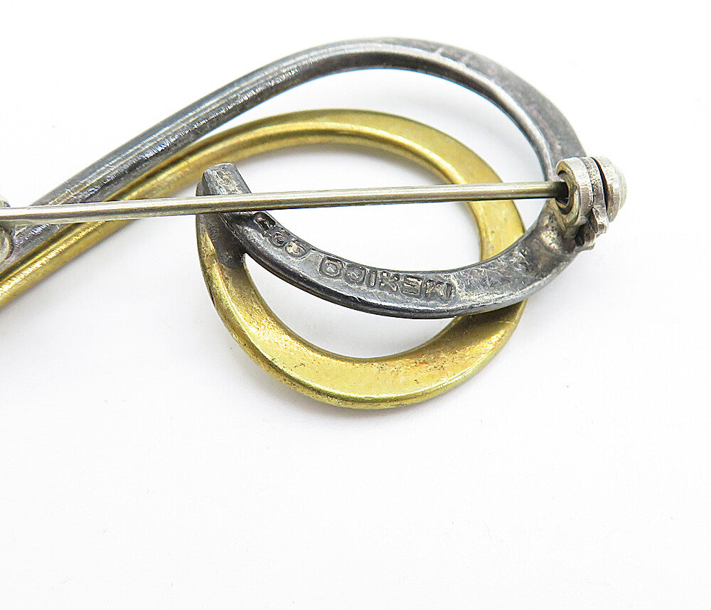 MEXICO 925 Sterling Silver  Vintage Two Tone Shiny Swirl Brooch Pin  BP2401