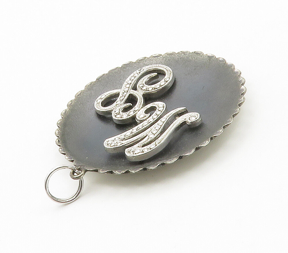 925 Sterling Silver  Vintage Sparkling MG Initials Round Drop Pendant  PT11697