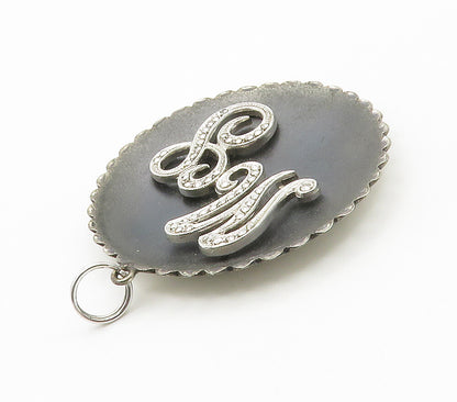 925 Sterling Silver  Vintage Sparkling MG Initials Round Drop Pendant  PT11697