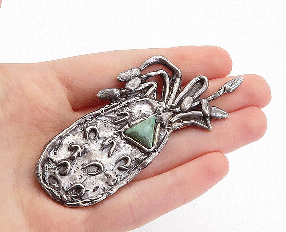 925 Sterling Silver  Vintage Antique Turquoise Sculpted Brooch Pin  BP2448