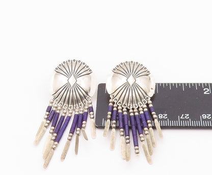 925 Sterling Silver Vintage Earrings NAVAJO Trible Design Etched Dangles EG13482