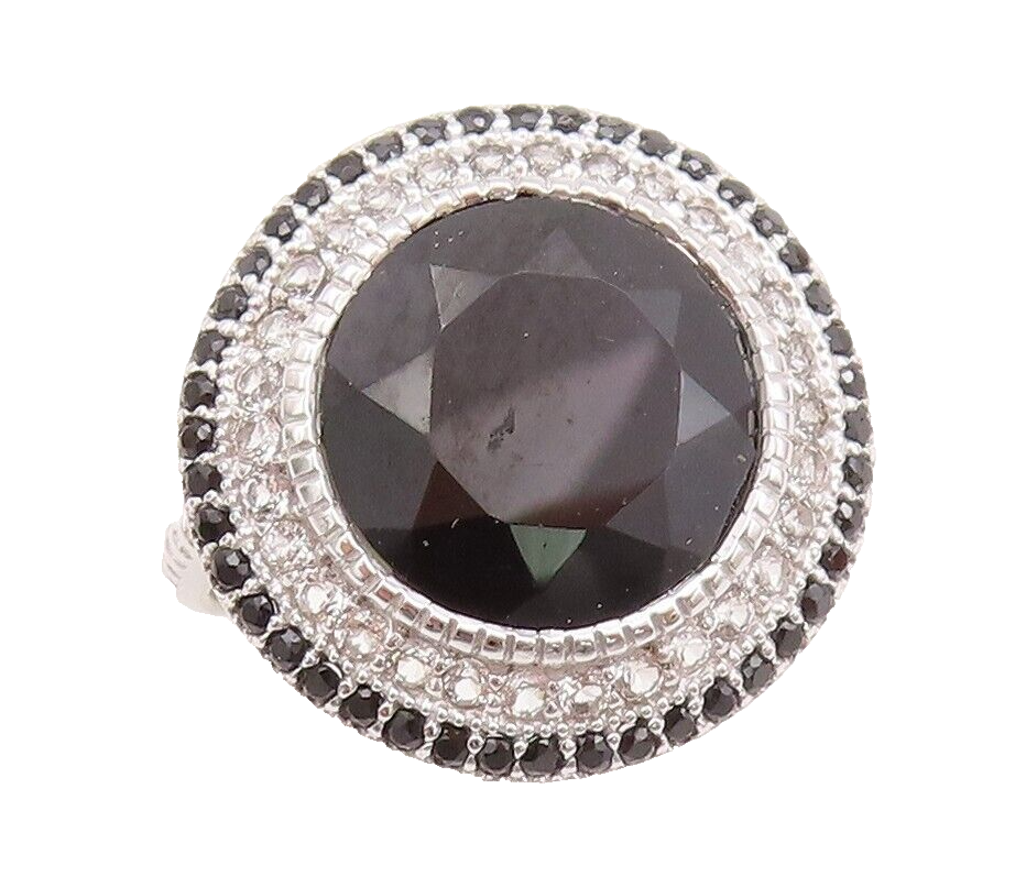 925 Sterling Silver Vintage Ring Round Spinel Halo Topaz Inlay  Sz 7  RG29644