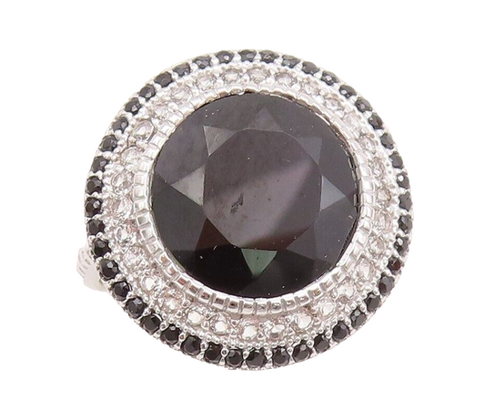 925 Sterling Silver Vintage Ring Round Spinel Halo Topaz Inlay  Sz 7  RG29644