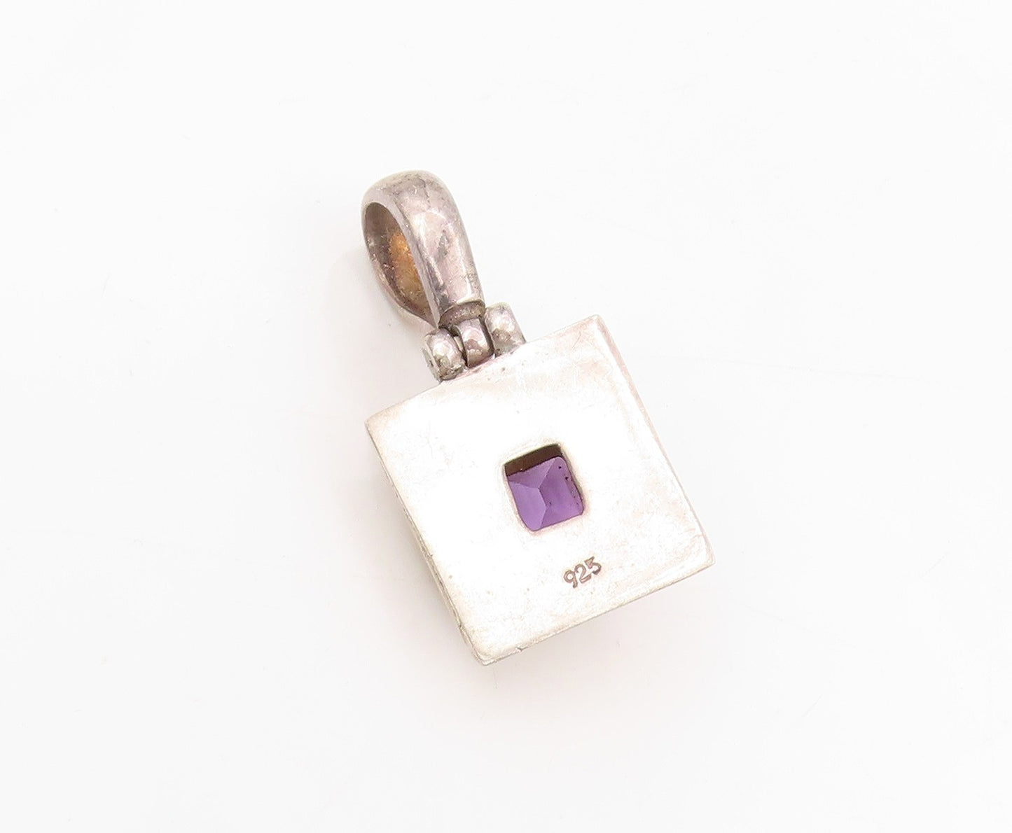 925 Sterling Silver Vintage Pendant Purple Amethyst Geometric Charm  PT25533