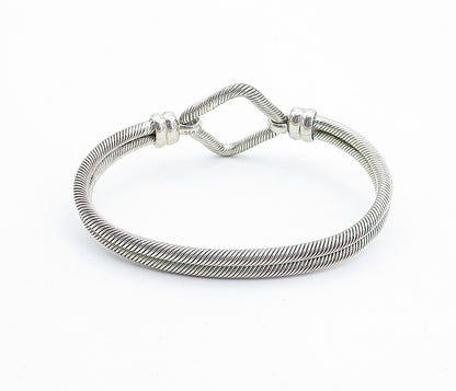 925 Sterling Silver Vintage Shiny Twist Loop Hook Bangle Bracelet BT1737