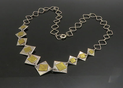 925 Sterling Silver  Vintage Two Tone Square Link Chain Necklace  NE3746