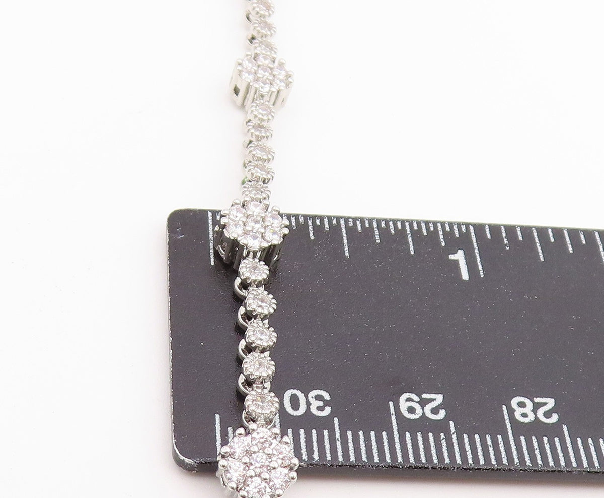 925 Sterling Silver Vintage Bracelet Elegant CZ Floral Blossom Link  BT12221