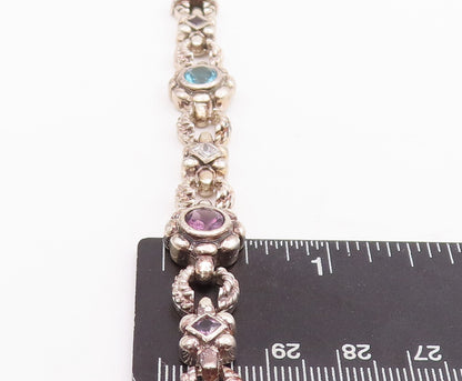 925 Sterling Silver Vintage Bracelet Amethyst Flowers & Ring Linked  BT10591