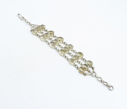 925 Sterling Silver  Vintage Yellow Topaz Three Row Chain Bracelet  BT3150
