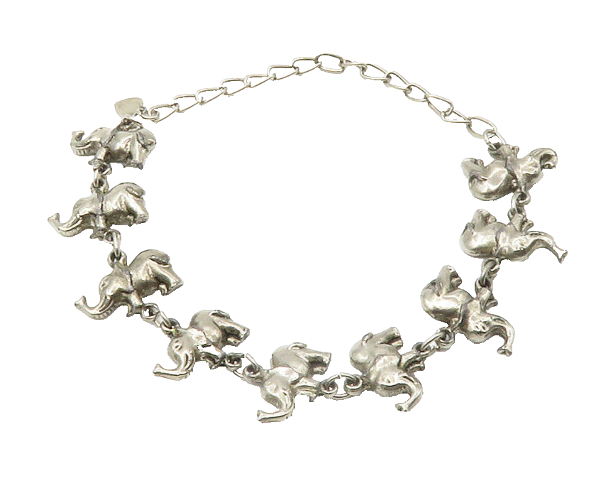 925 Sterling Silver  Vintage Dark Tone Elephant Motif Chain Bracelet  BT5596