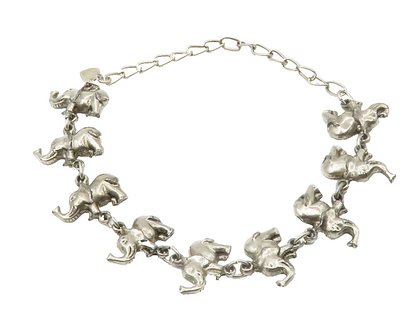 925 Sterling Silver  Vintage Dark Tone Elephant Motif Chain Bracelet  BT5596