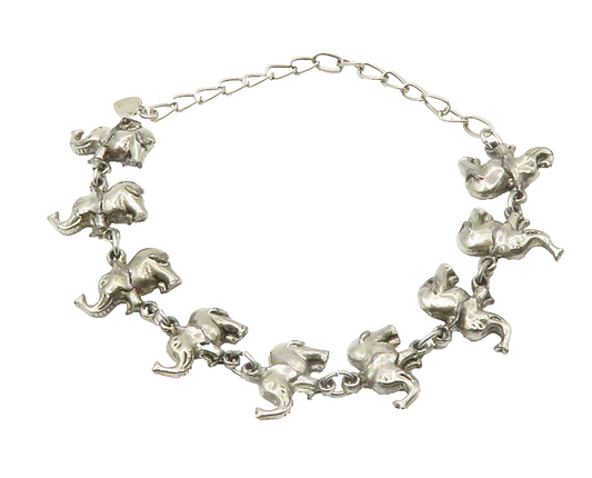 925 Sterling Silver  Vintage Dark Tone Elephant Motif Chain Bracelet  BT5596
