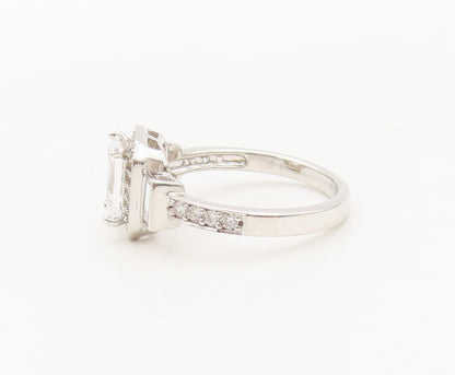 925 Silver Vintage Ring Rectangle Cut CZ Main Stone Halo Inlay CZ Sz 9  RG27592