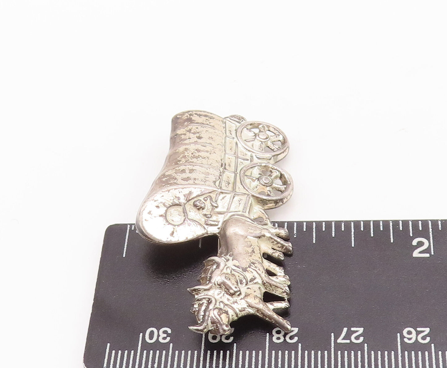 925 Sterling Silver Vintage Brooch Pin Solid Cutout Ancient Horse Cart  BP11081
