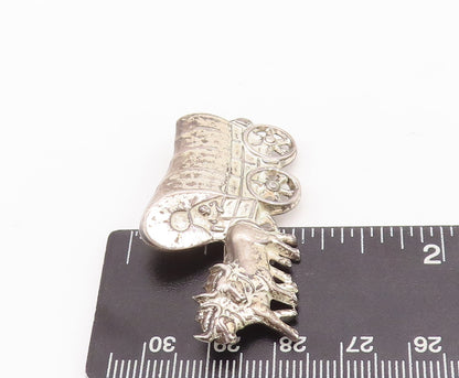 925 Sterling Silver Vintage Brooch Pin Solid Cutout Ancient Horse Cart  BP11081