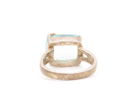 925 Sterling Silver Vintage Ring Rectangle Cut Blue Topaz  SZ 8  RG32179