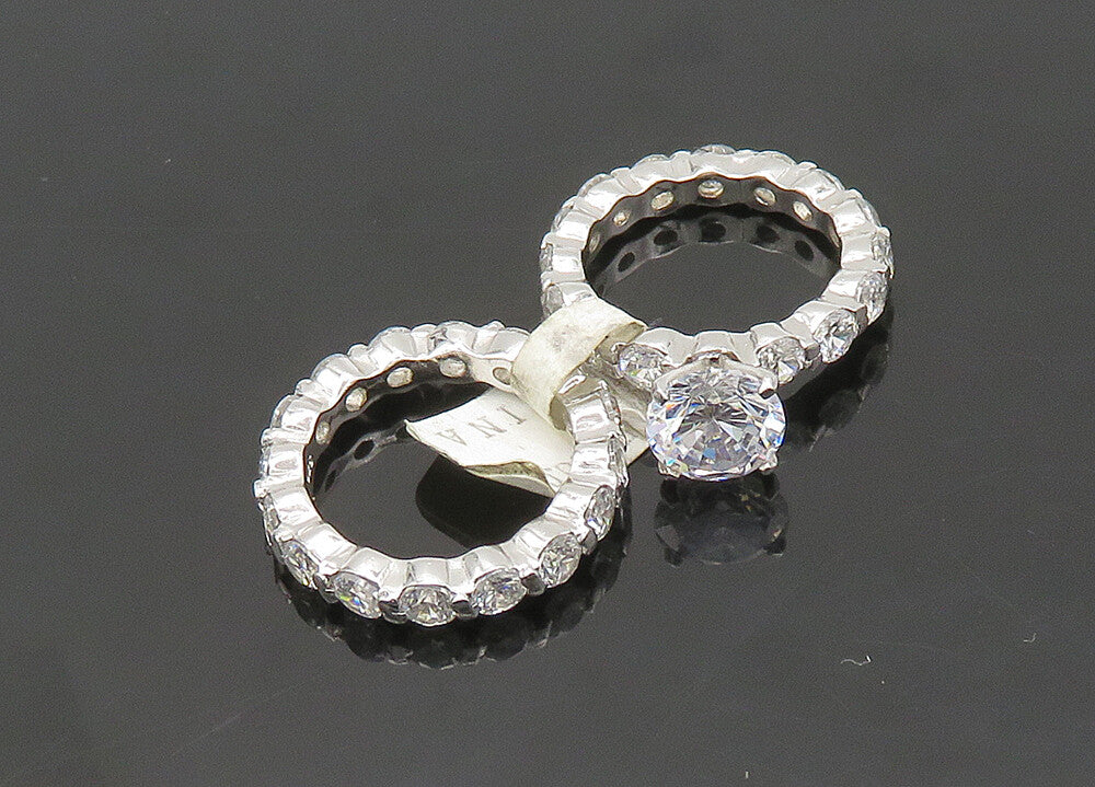 925 Silver  Vintage Sparkling Cubic Zirconia 2Pcs Band Ring Sz 6  RG21003