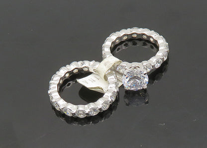 925 Silver  Vintage Sparkling Cubic Zirconia 2Pcs Band Ring Sz 6  RG21003
