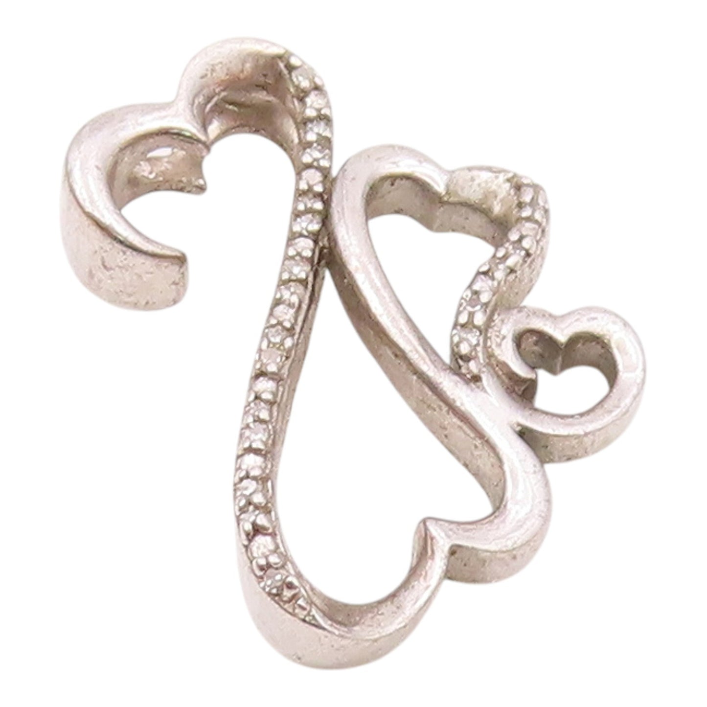 925 Silver   Vintage Genuine Diamonds Open Ends Love Heart Pendant  PT20620