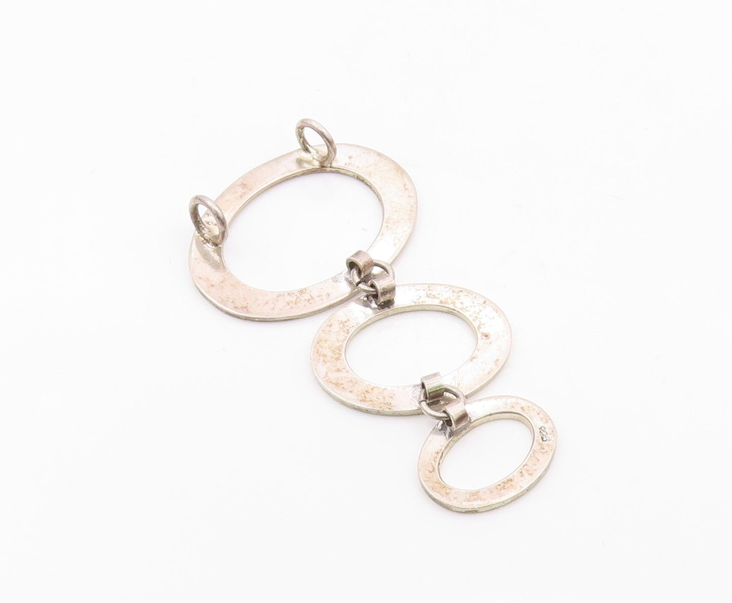 925 Sterling Silver  Vintage Shiny Smooth Graduated Ovals Pendant  PT16587