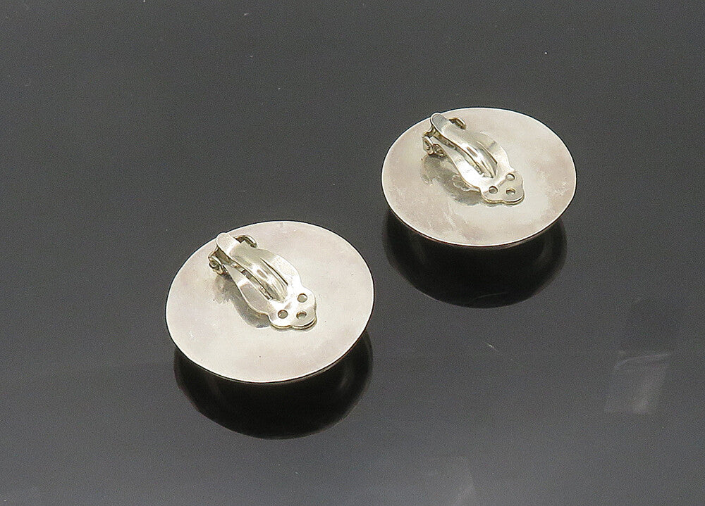 MEXICO 925 Silver  Vintage Black Onyx Shiny Non Pierce Earrings  EG10169