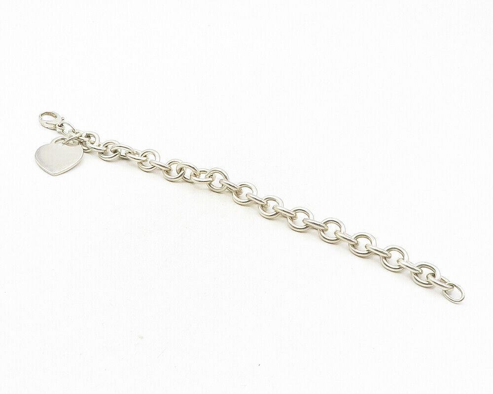 925 Sterling Silver  Vintage Love Heart Chain Bracelet  BT4191