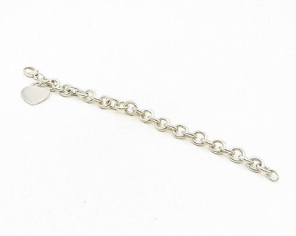 925 Sterling Silver  Vintage Love Heart Chain Bracelet  BT4191