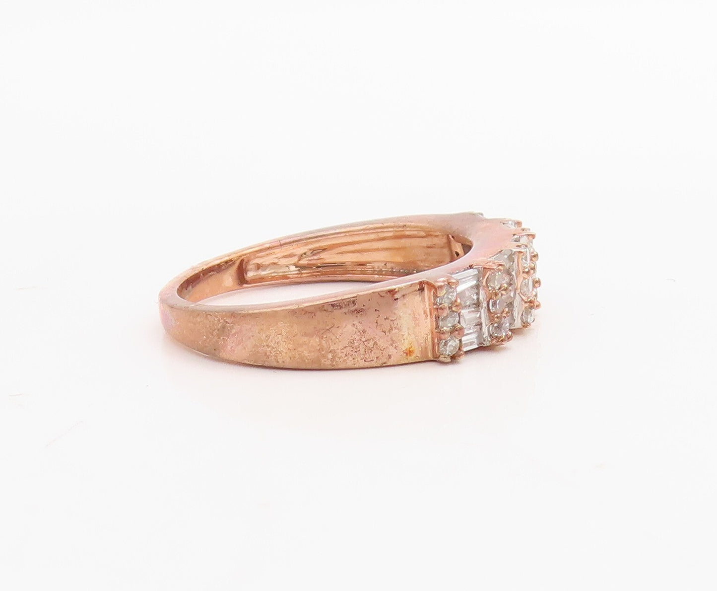 925 Sterling Silver Vintage Ring Rose Gold Plated Rectangle CZ  Sz 7  RG30725