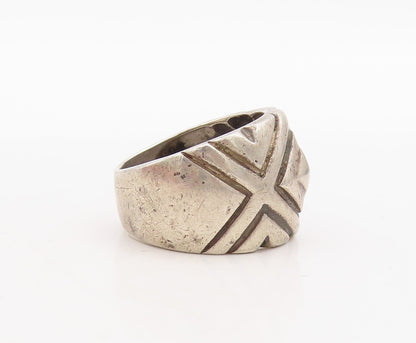 925 Sterling Silver Vintage Ring Solid Diamond Shape Etched  Sz 7  RG31685