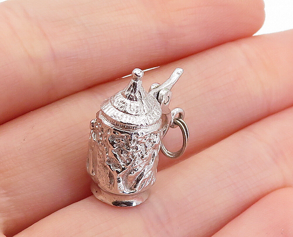 925 Sterling Silver  Vintage Petite Shiny Tankard Drinking Cup Pendant  PT4248