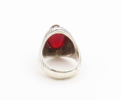 925 Sterling Silver Vintage Ring Cabochon Carnelian Grooved Band Sz 11.5 RG36707