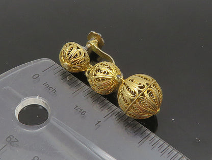 925 Sterling Silver  Vintage Triple Sphere Filigree Dangle Earrings  EG11490