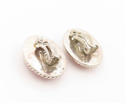 925 Sterling Silver Vintage Earrings MEXICO Oval Gemstone Roped Border EG13370