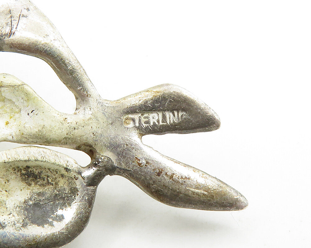 925 Sterling Silver  Vintage Antique Shiny Blooming Flowers Brooch Pin  BP7380