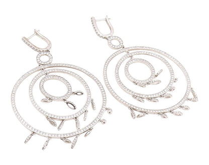 925 Sterling Silver Vintage Earrings CZ Multi Circle Chandelier Drop  EG14229