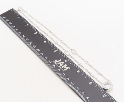 925 Sterling Silver Shiny Multi Shape Cubic Zirconia Chain Necklace NE1307