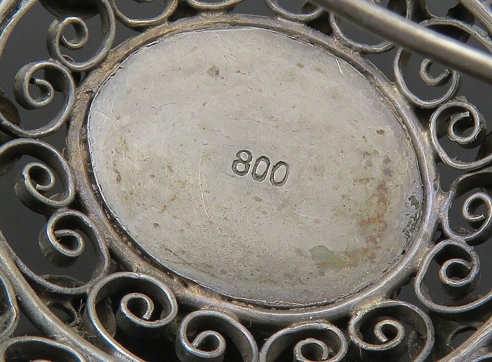 925 Silver   Vintage Cabochon Cut Labradorite Floral Dome Brooch Pin  BP9172