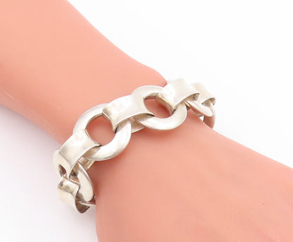 925 Sterling Silver Vintage Bracelet Modernist Heavy Cutout Rings Linked BT10602