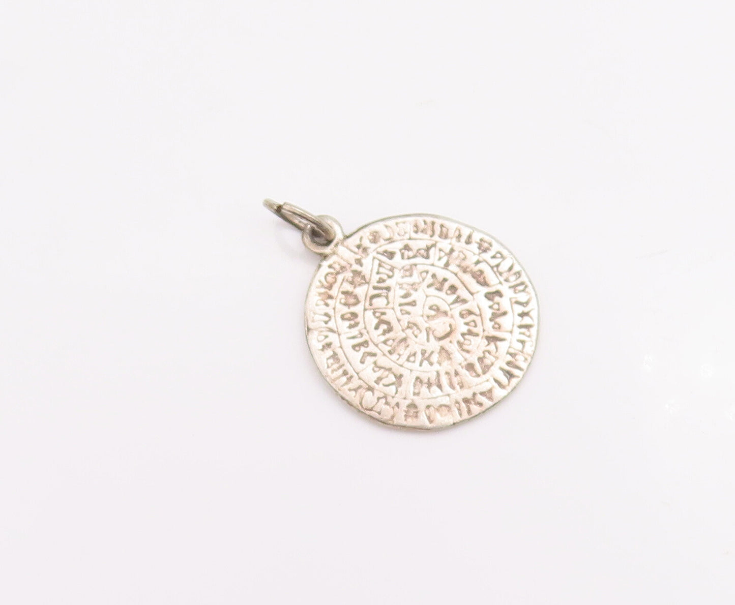925 Sterling Silver Vintage Pendant Solid Etched Greek Letters Coin  PT23216