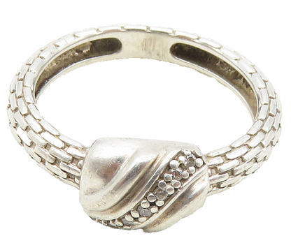 925 Sterling Silver  Shiny Genuine Diamonds Brick Layer Band Ring Sz 7  RG9978