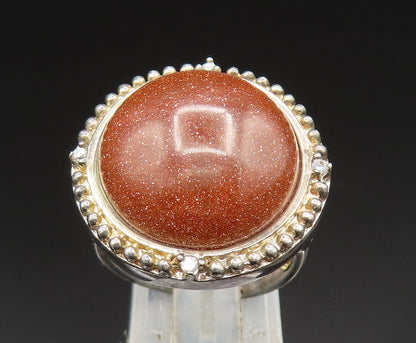 925 Silver  Vintage Beaded Border Cabochon Drusy & Topaz Ring Sz 7  RG24857