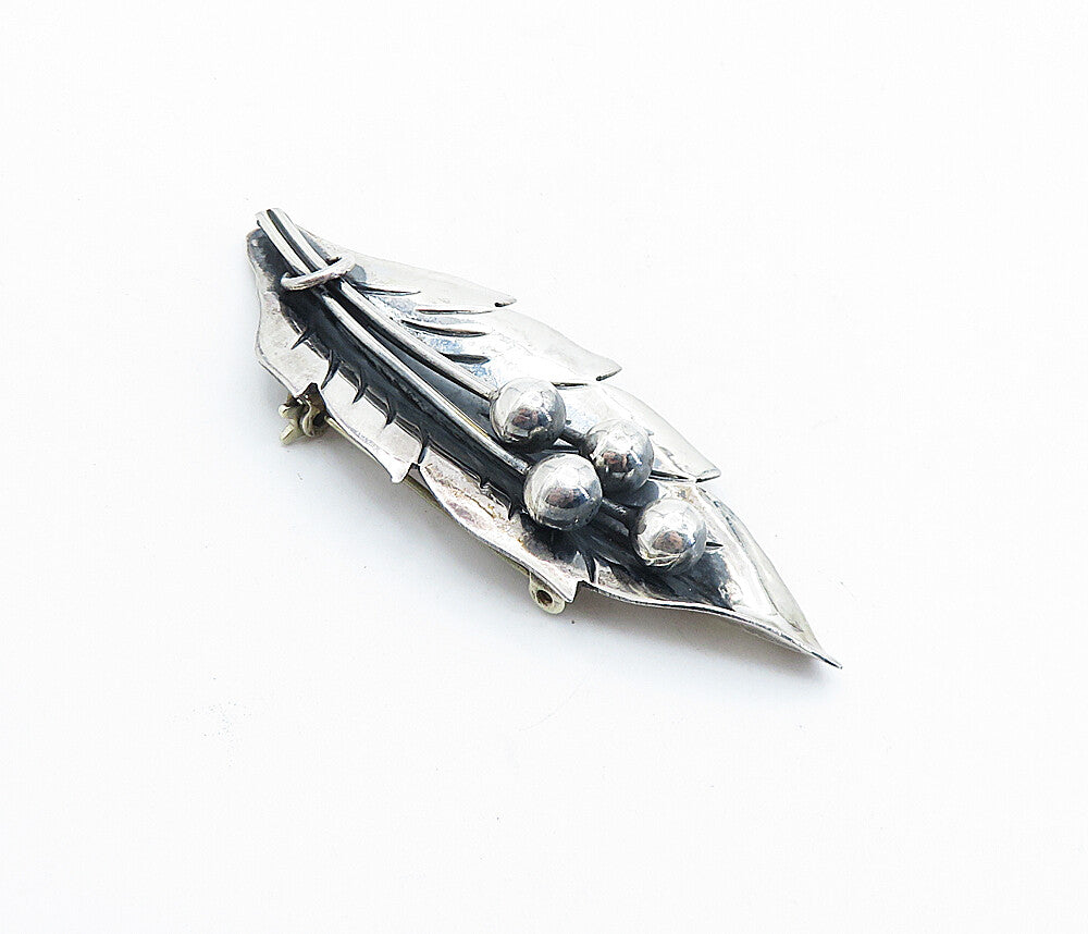 MEXICO 925 Sterling Silver  Vintage Oxidized Floral Leaf Brooch Pin  BP2729