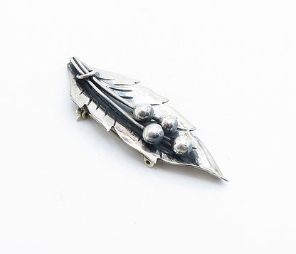 MEXICO 925 Sterling Silver  Vintage Oxidized Floral Leaf Brooch Pin  BP2729
